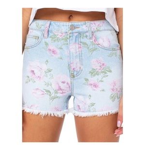 Floral Denim Hi-Rise Jean Shorts